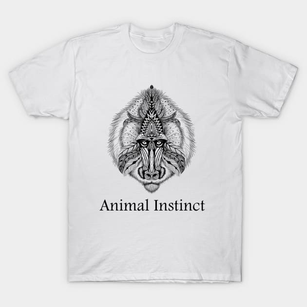 Animal Instinct - Black baboon aztec clothing and Products T-Shirt by octanedesigns